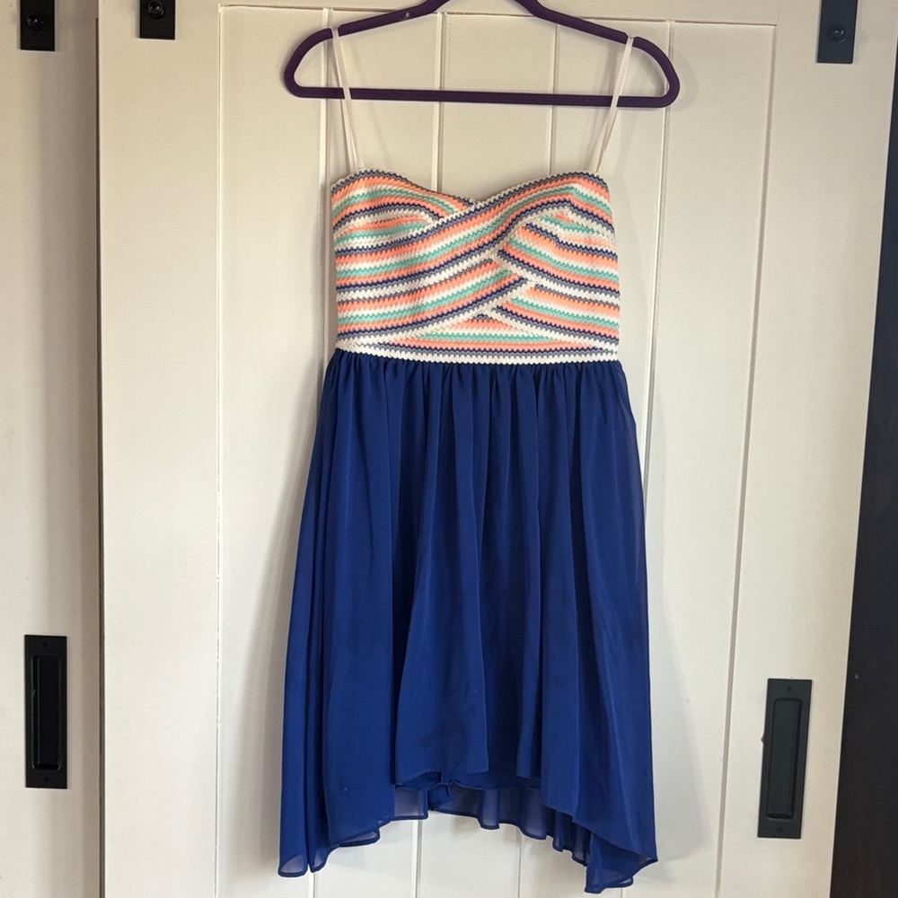 B. Darlin Pastel Stripe Knit Tank with Navy Trim